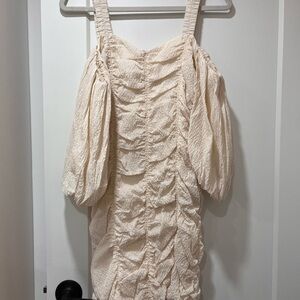 H&M Cream Long Sleeve Ruched Dress